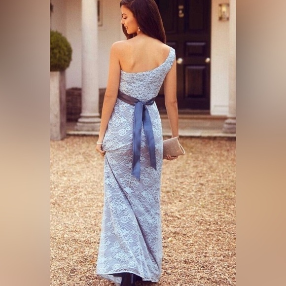 Tiffany Rose Maternity Gia Lace One Shoulder Maxi Gown Blue NWT includes sash! - Picture 8 of 10